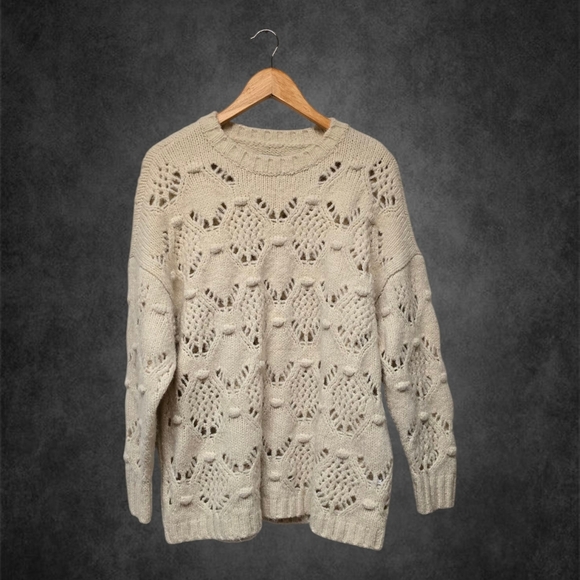 American Eagle Outfitters  Oversized Cream Crew Neck Sweater - Picture 2 of 7